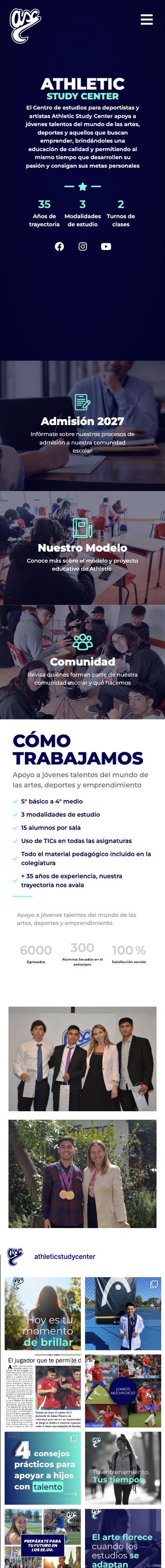 Sitio web Athletic Study Center, versión móvil
